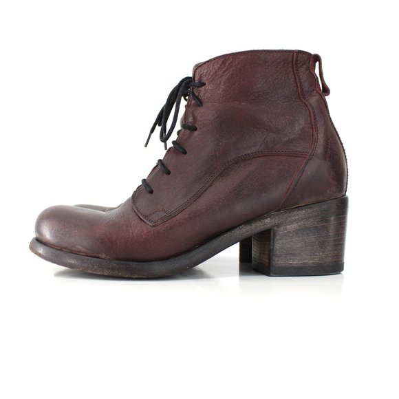 Moma Shoes - Moma Lace Up Ankle Granny Boot Brown Bench Made Round Toe Chunky Stacked Heel 37